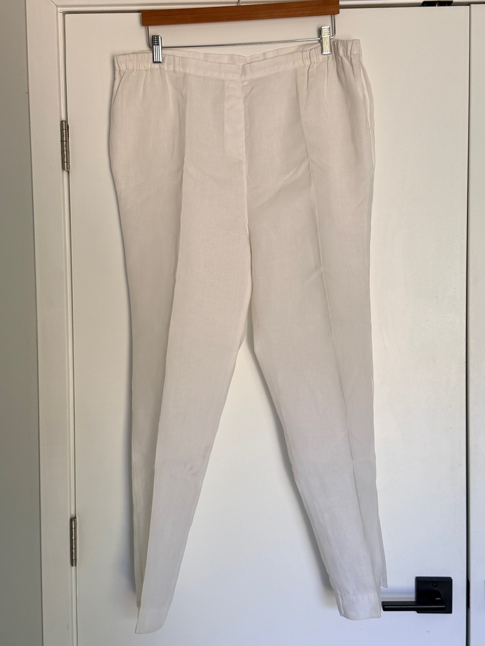 Lightweight White Ankle-Length Linen-Blend Pants